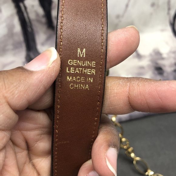 Express Womens Genuine Leather Chain Belt Medium Brown Animal Print Embossed - Picture 9 of 12